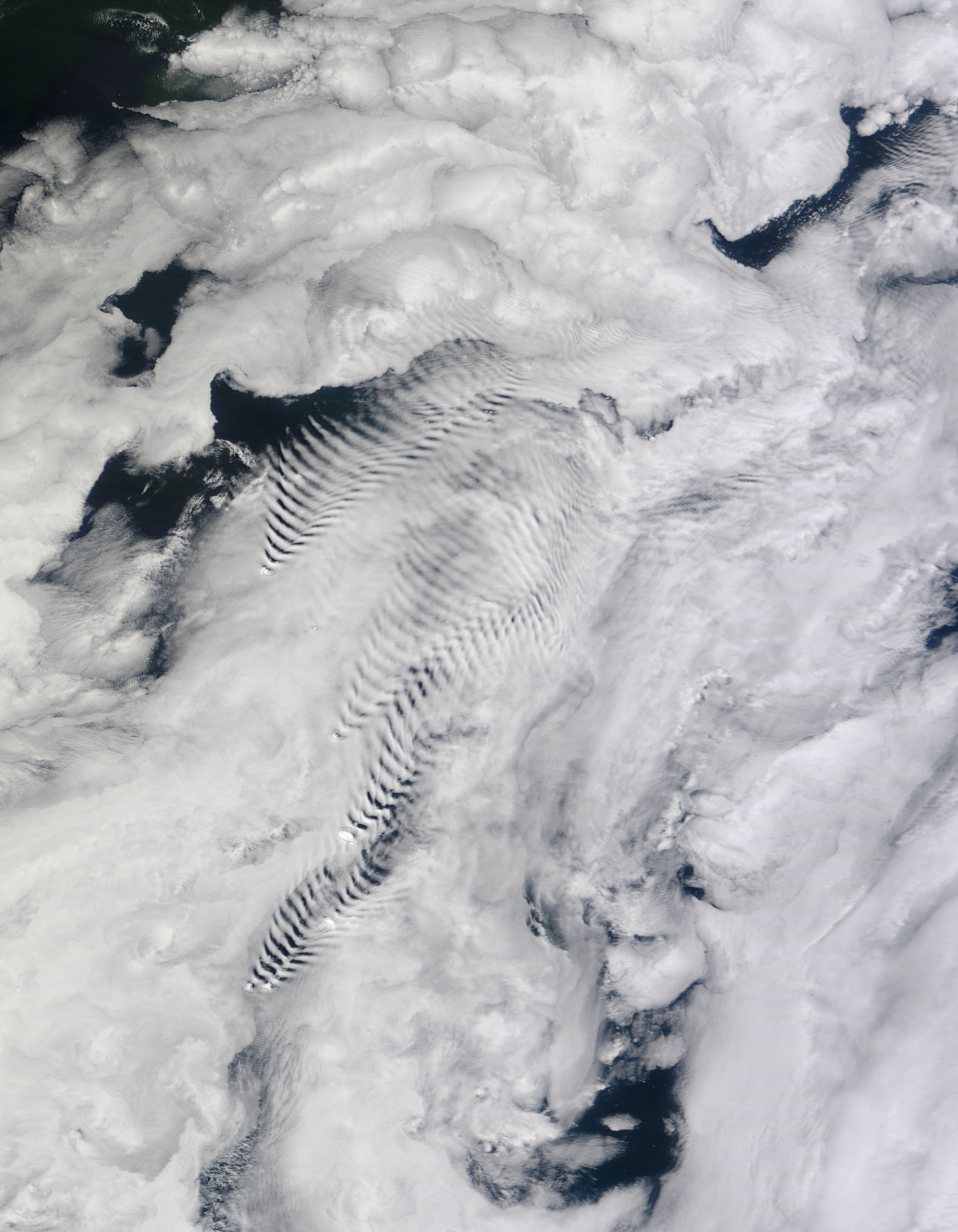 Ship-wave-shape wave clouds induced by South Sandwich Islands (morning overpass) - related image preview