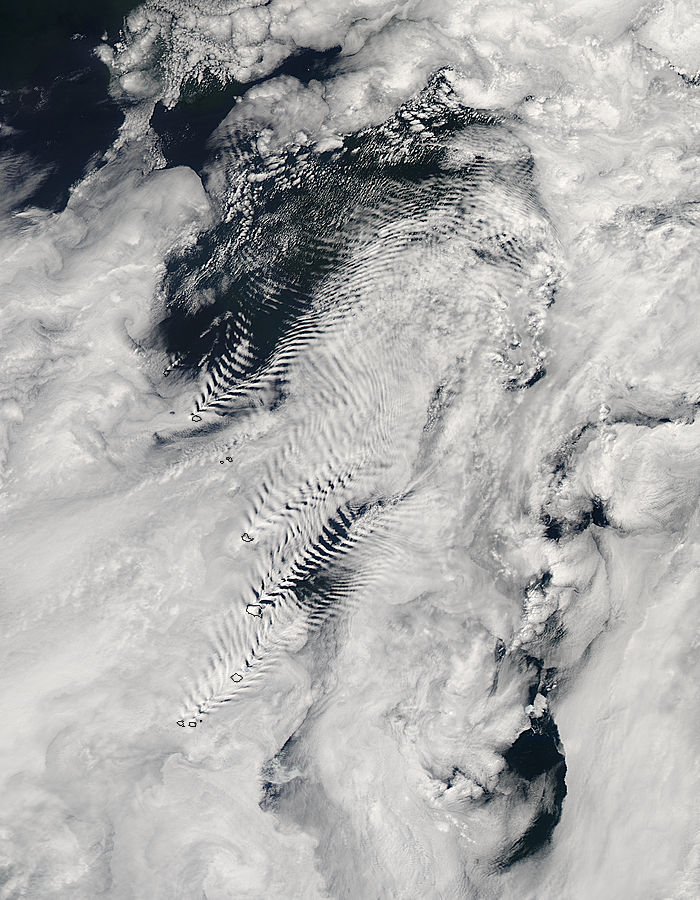 Ship-wave-shape wave clouds induced by South Sandwich Islands (afternoon overpass) - related image preview