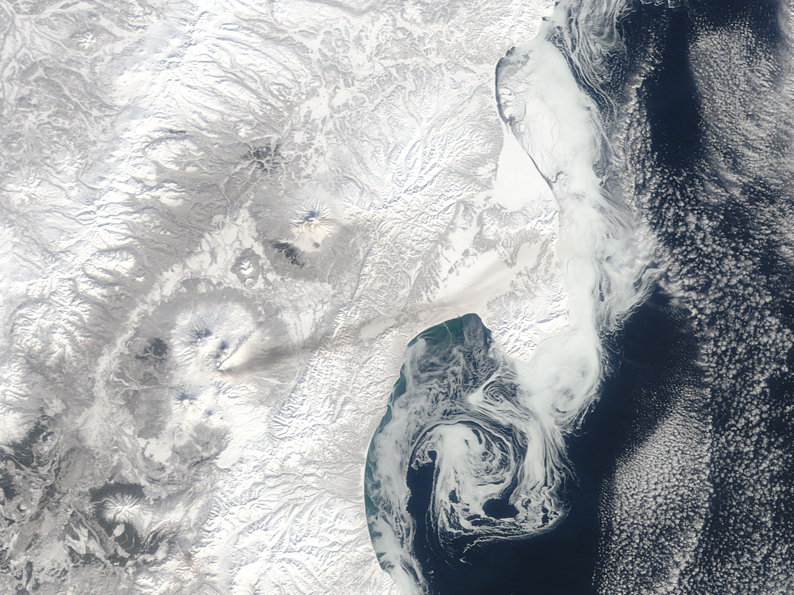 Plume and ash on snow from Bezymianny, Kamchatka Peninsula, eastern Russia - related image preview