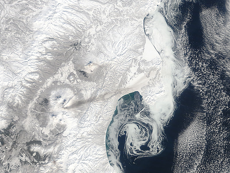 Plume and ash on snow from Bezymianny, Kamchatka Peninsula, eastern Russia - related image preview
