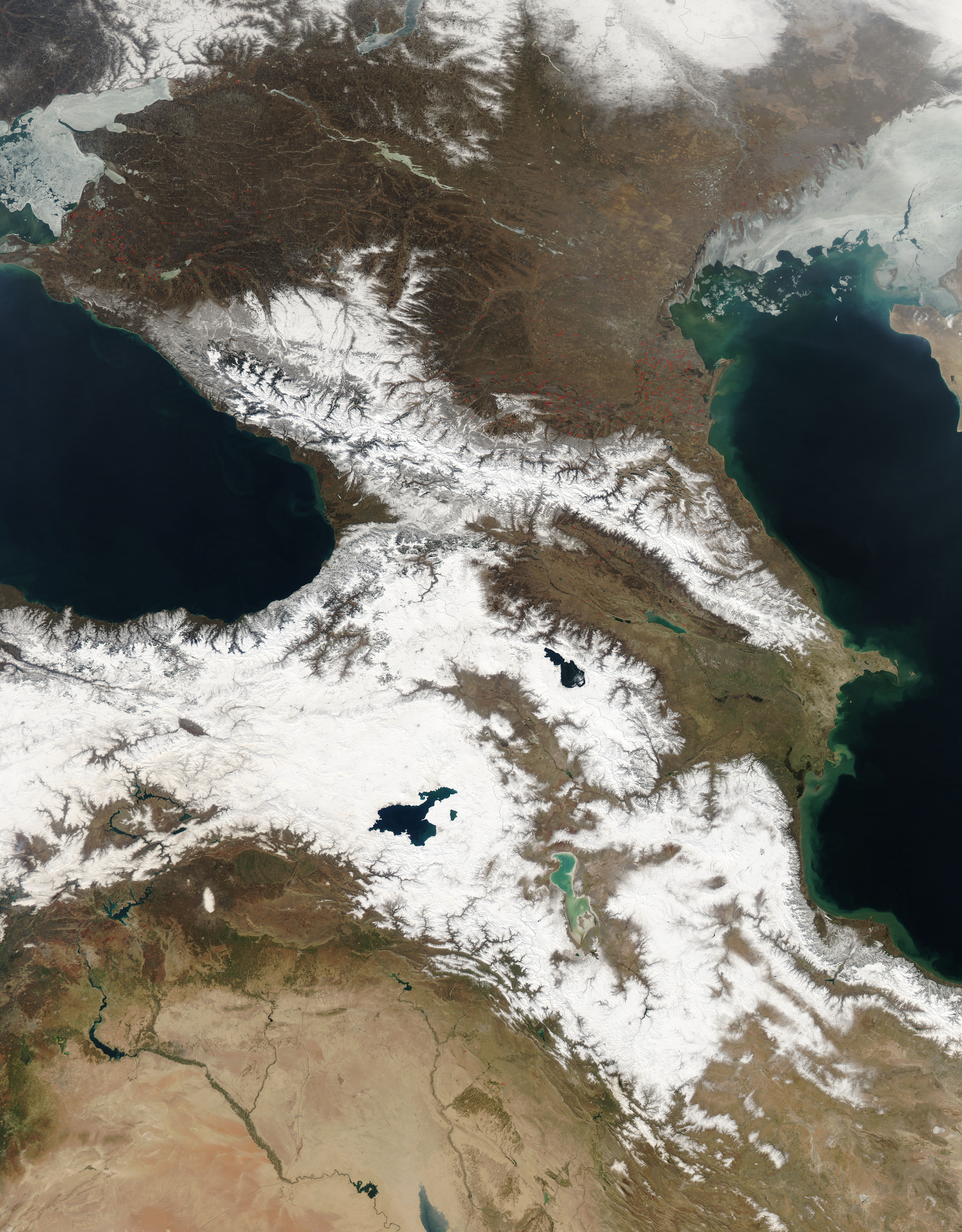 Fires and snow in the Caucasus Mountains - related image preview