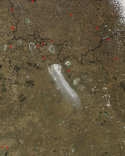 Salt blowing from Ozero Siletiteniz, Kazakhstan (morning overpass) - related image preview