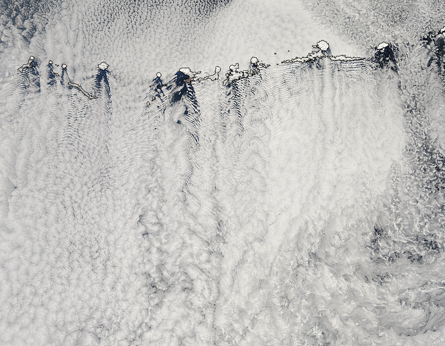 Ship-wave-shaped wave clouds and vortices induced by Aleutian Islands - related image preview