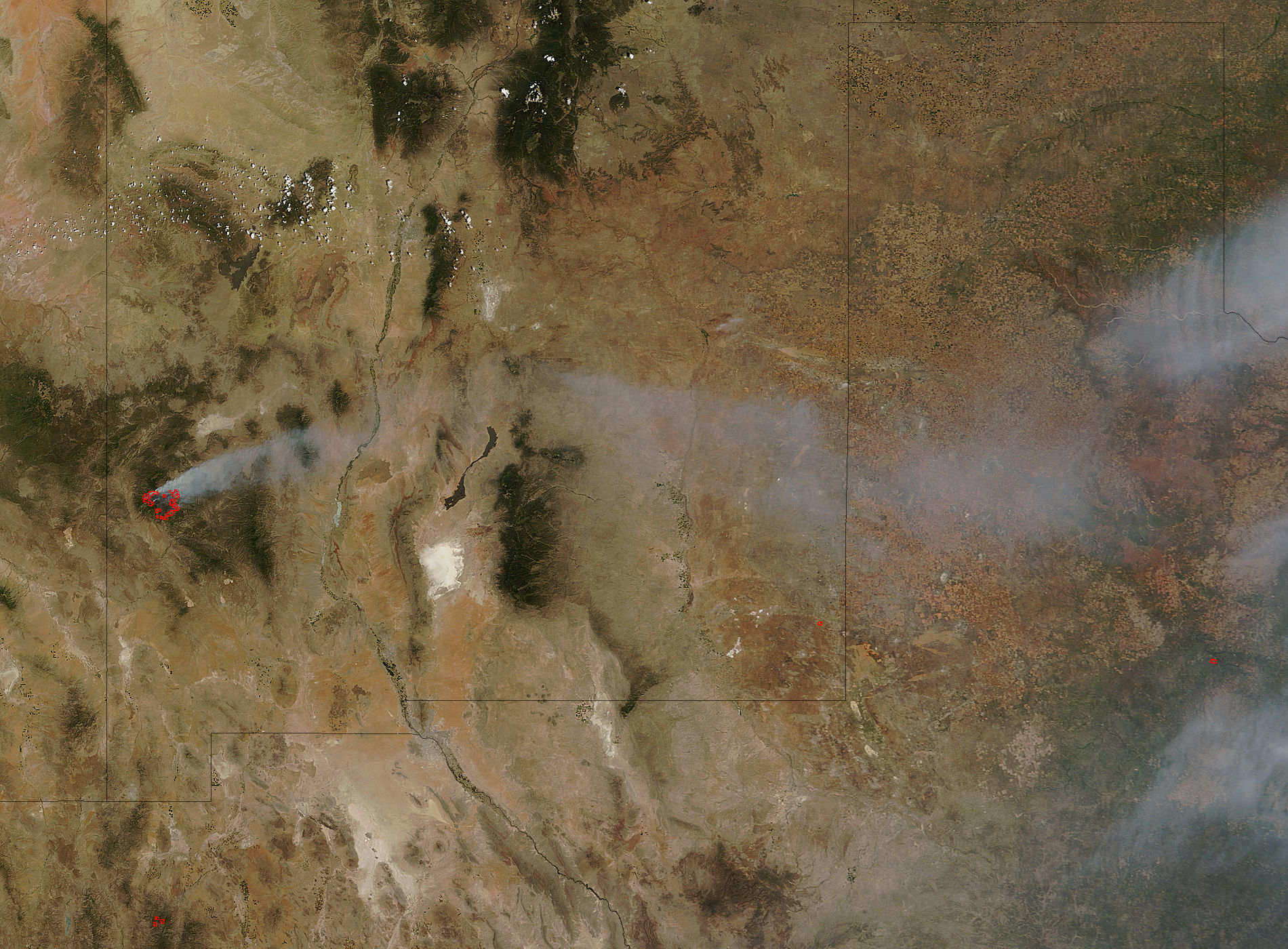 Smoke from Whitewater and Baldy fires, New Mexico (morning overpass) - related image preview