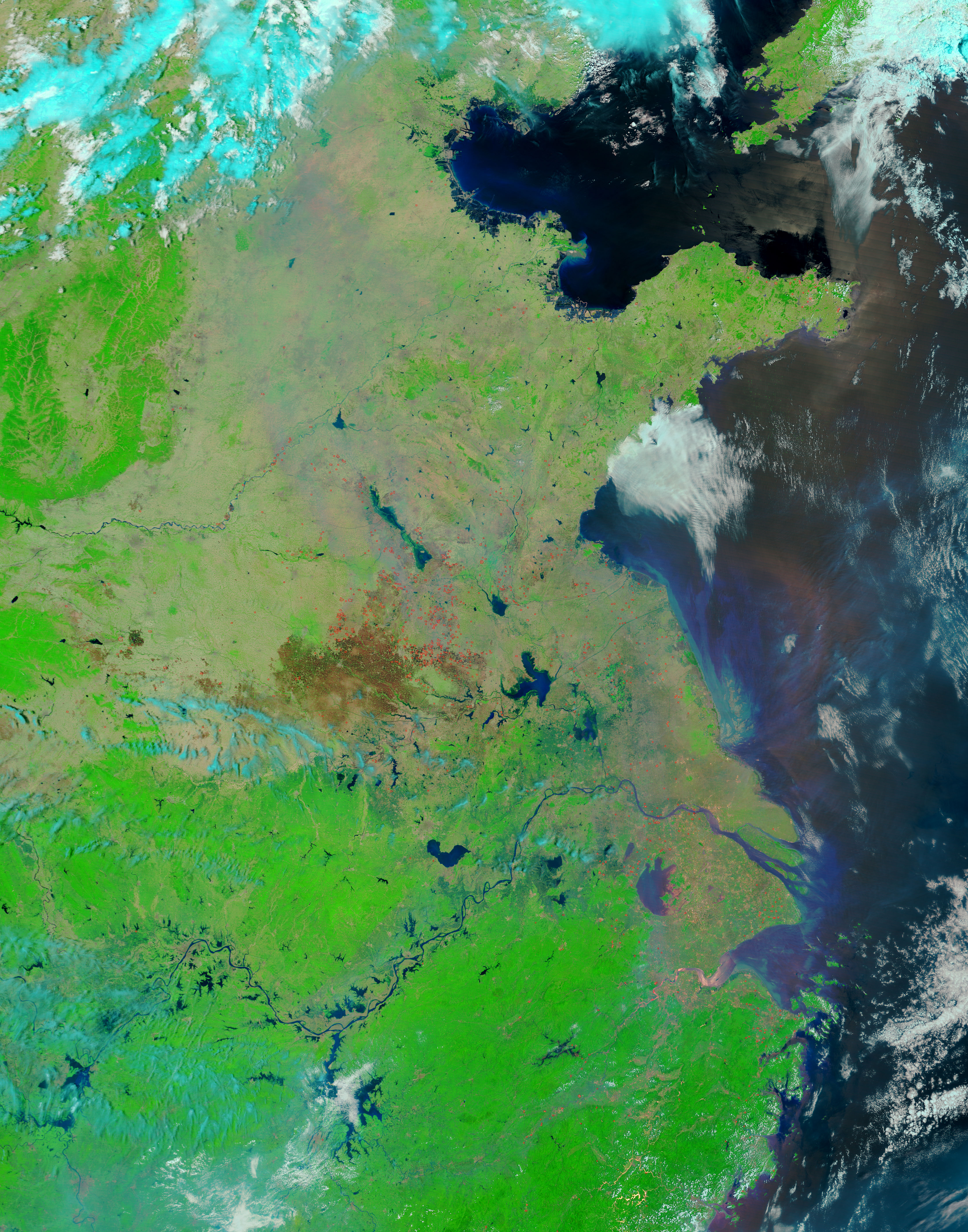 Fires and smoke in eastern China (false color) - related image preview