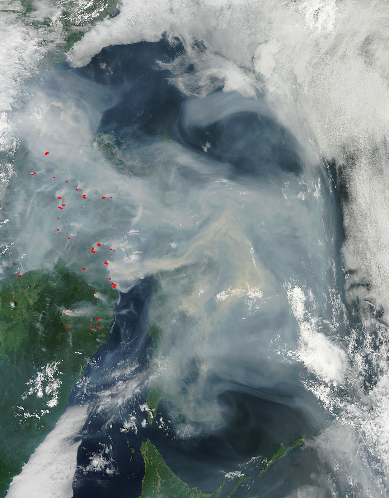 Smoke from Russian fires over the Sea of Okhotsk - related image preview