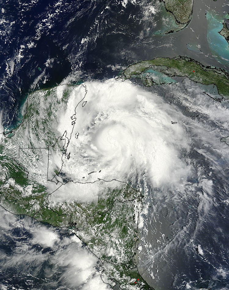 Tropical Storm Ernesto (05L) approaching Central America (morning overpass)