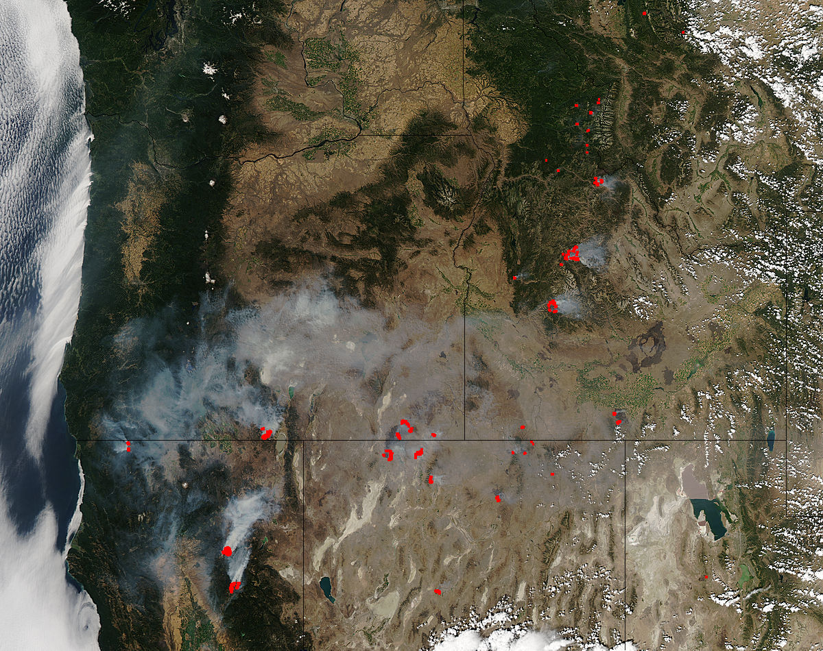 Fires and smoke in western United States (afternoon overpass) - related image preview