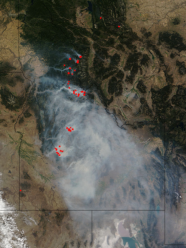 Fires and smoke in western United States (morning overpass) - related image preview