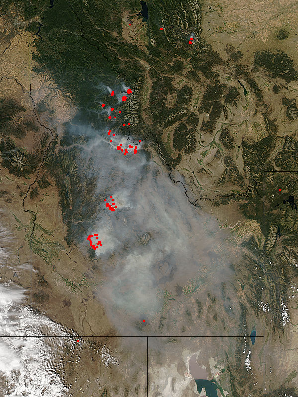 Fires and smoke in western United States (afternoon overpass) - related image preview