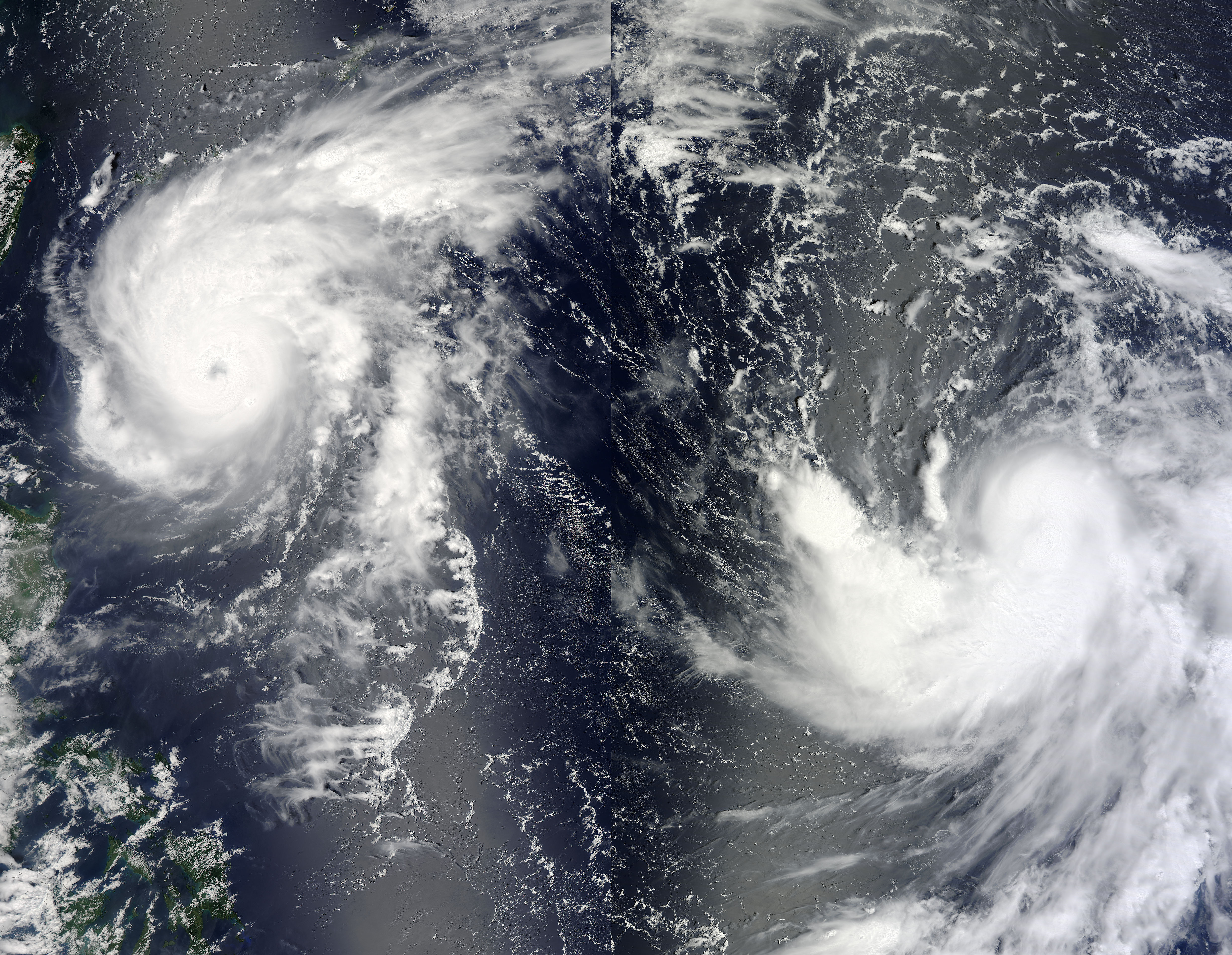 Typhoon Tembin (15W) and Tropical Storm Bolaven (16W) in the Philippine Sea