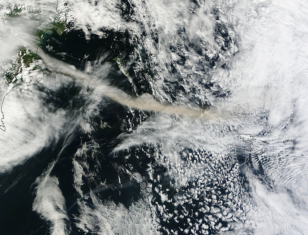 Ash plume from Bezymianny over the Bering Sea (morning overpass) - related image preview