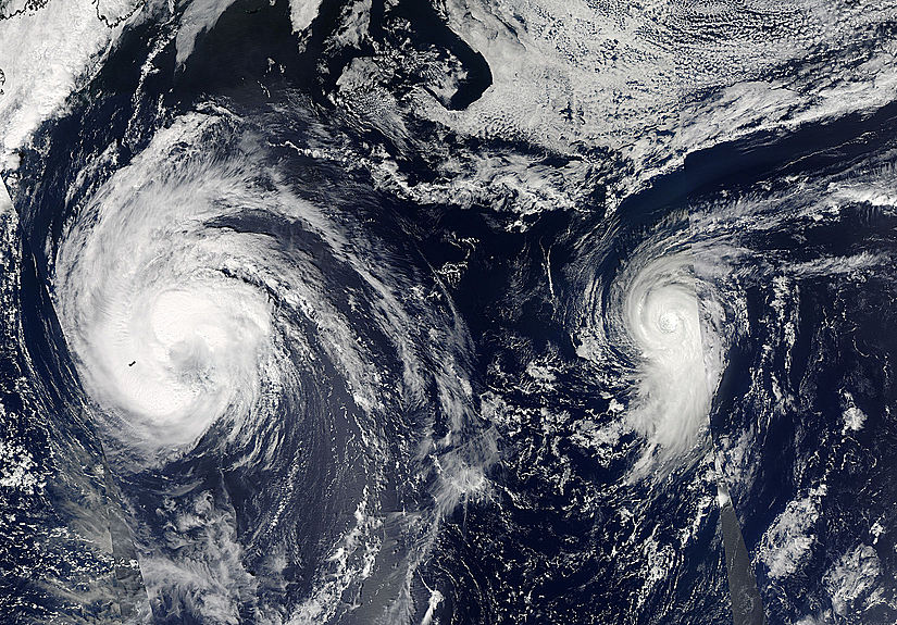 Tropical Storm Leslie (12L) and Hurricane Michael (13L) in the Atlantic Ocean - related image preview