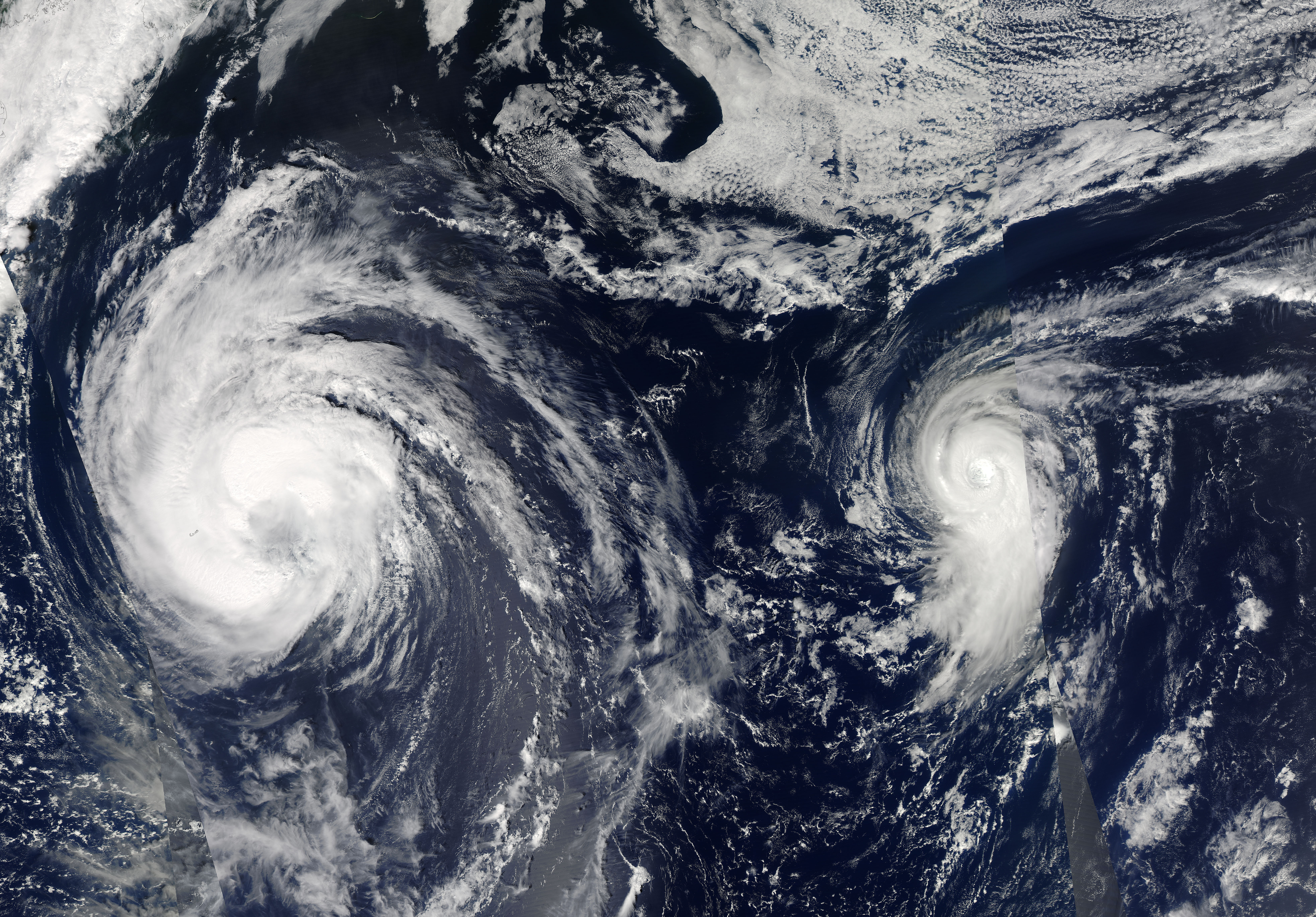 Tropical Storm Leslie (12L) and Hurricane Michael (13L) in the Atlantic Ocean - related image preview