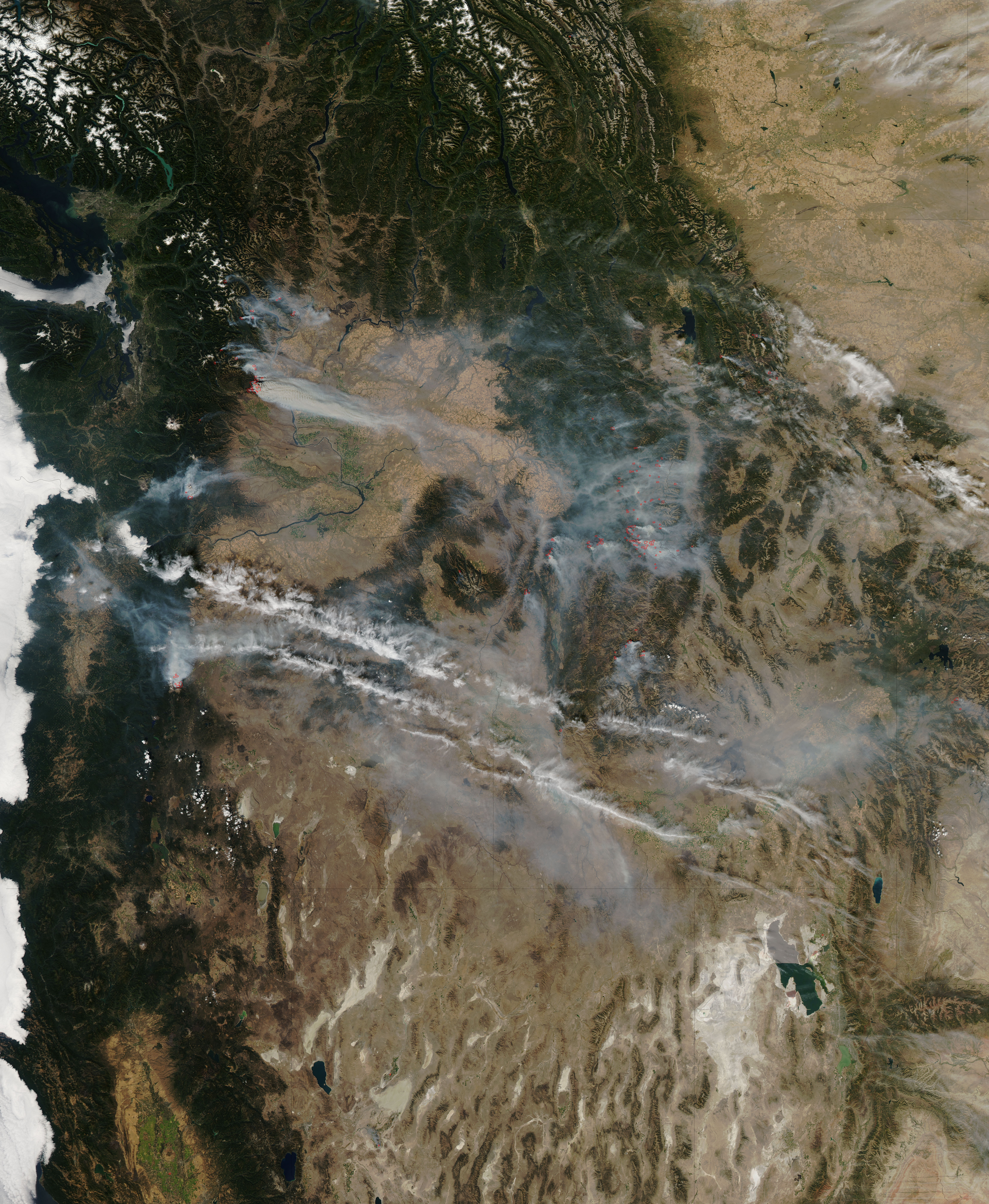 Fires and smoke in western United States (afternoon overpass) - related image preview