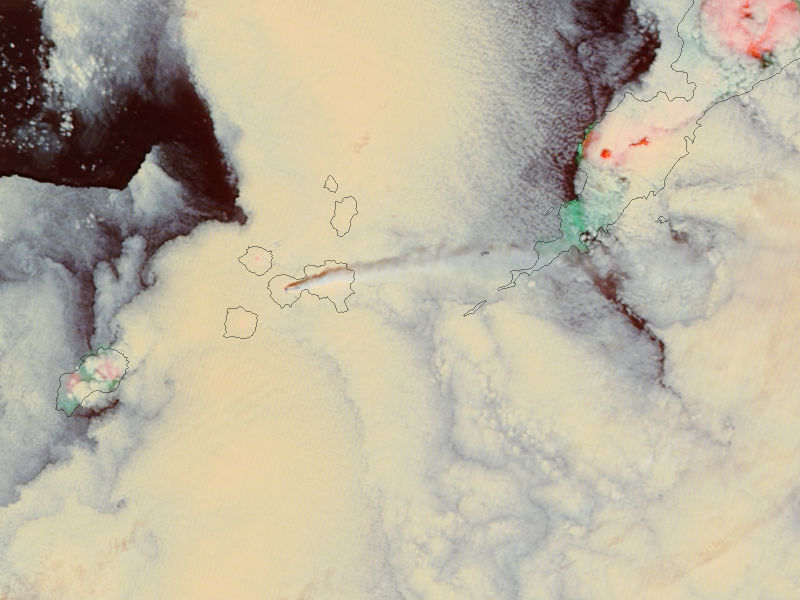 Plume from Mount Cleveland, Aleutian Islands (false color) - related image preview