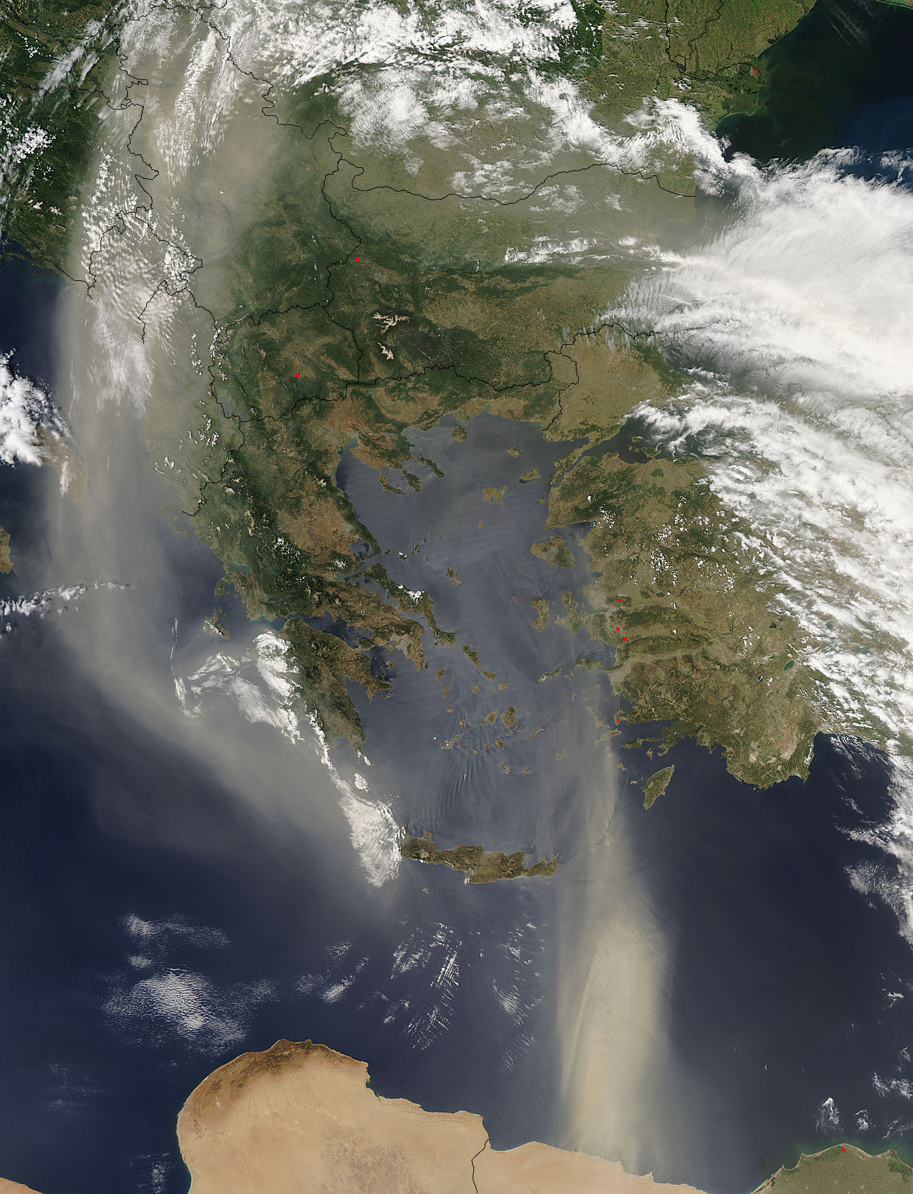 Saharan dust over Europe and the Mediterranean Sea (afternoon overpass) - related image preview
