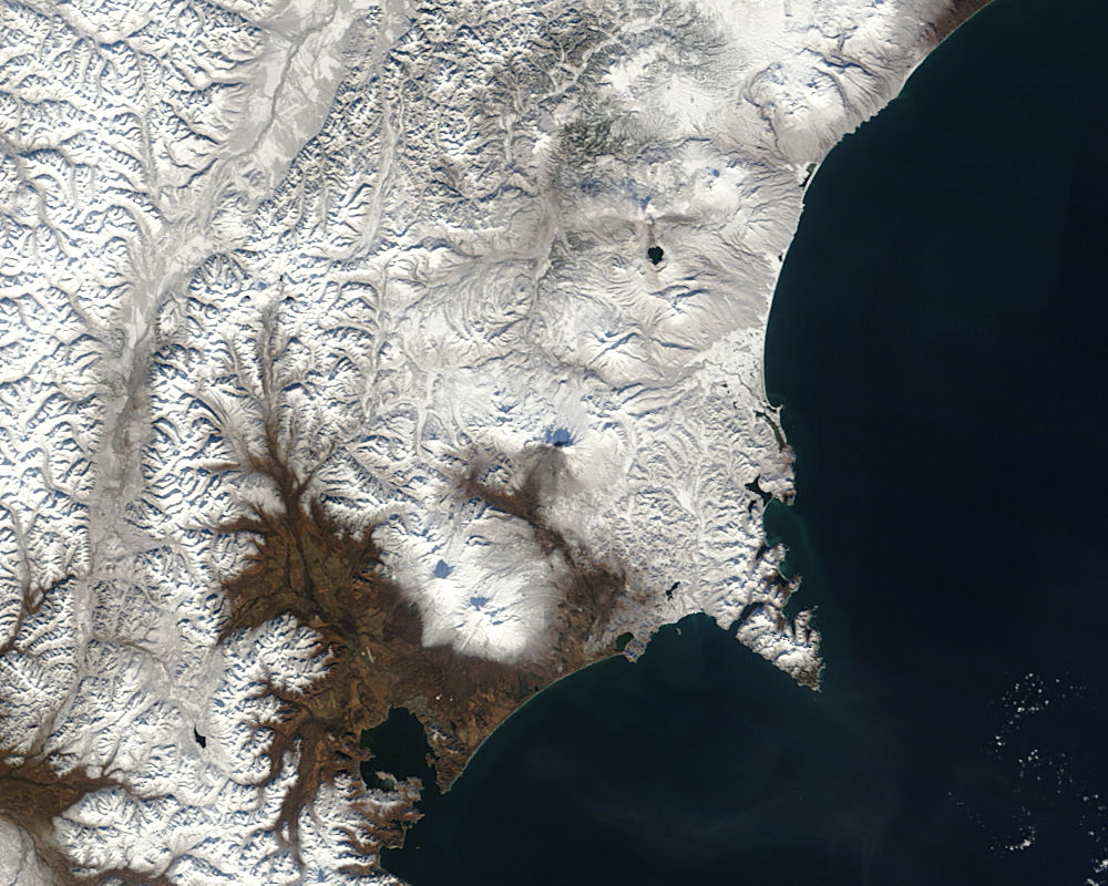 Ash on snow from Zhupanovsky, Kamchatka Peninsula, eastern Russia - related image preview