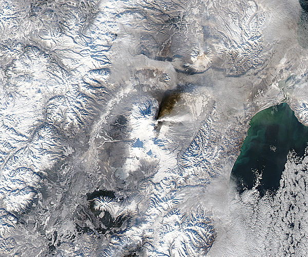 Plume and ash on ground from Kliuchevskoi, Kamchatka - related image preview