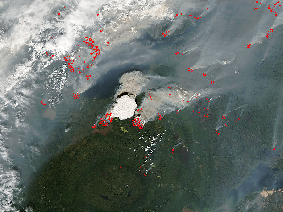 Pyrocumulus cloud from fires in northern Canada (afternoon overpass) - related image preview