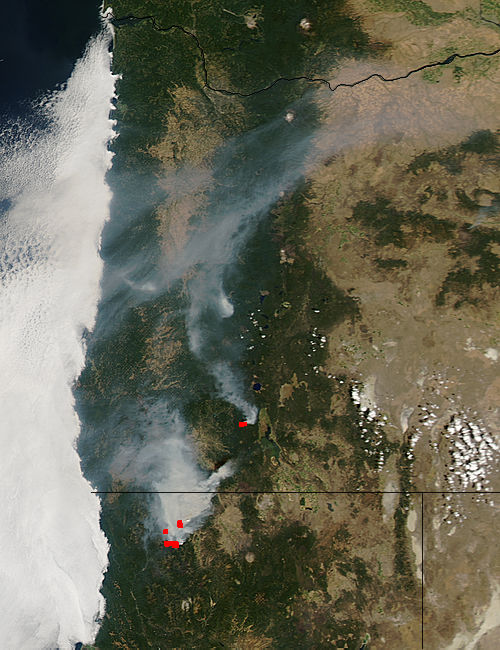 Fires in northern California and Oregon (afternoon overpass) - related image preview