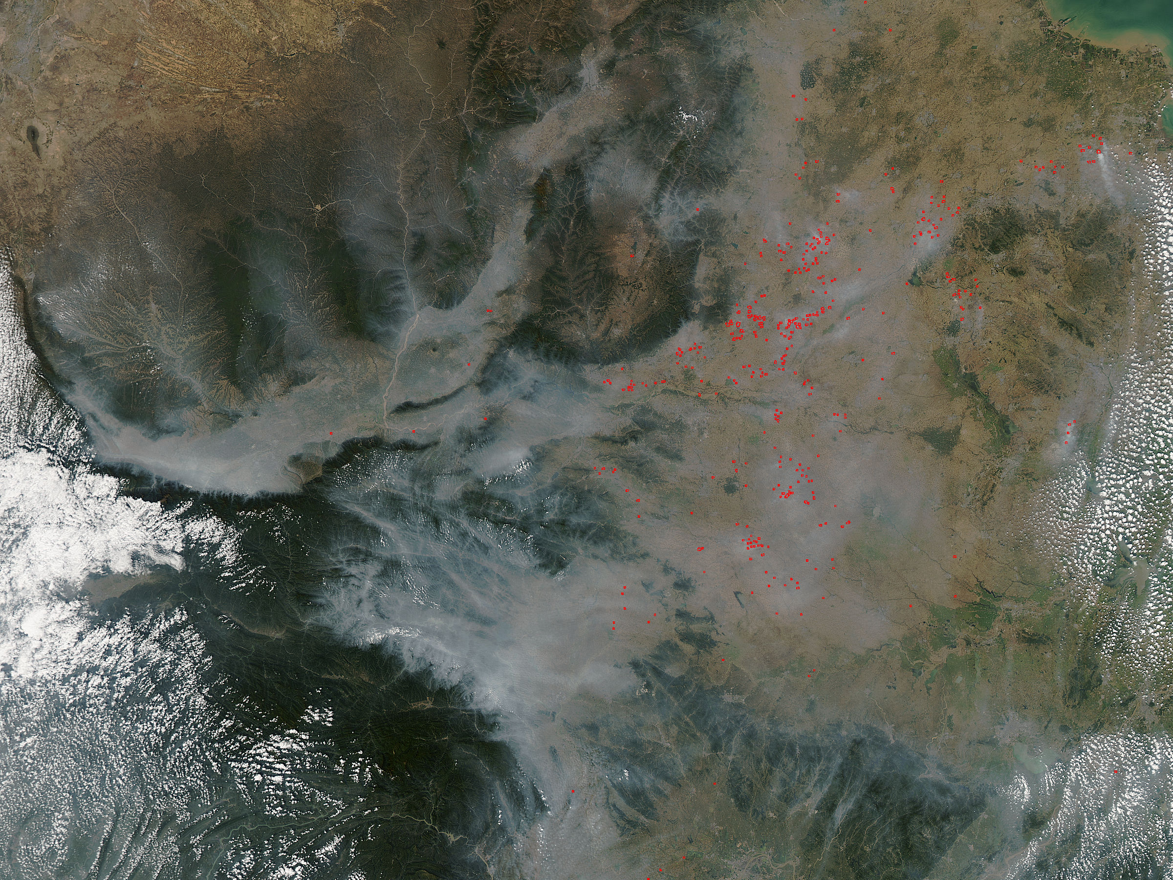 Fires, smoke, and haze in central China - related image preview