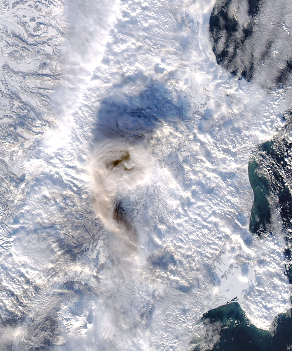 Ash plume from Shiveluch, Kamchatka Peninsula, eastern Russia