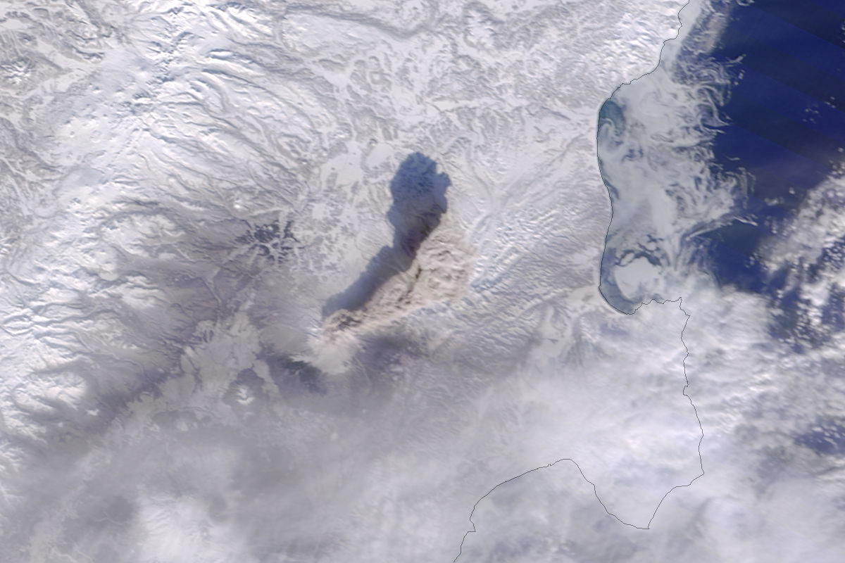 Ash plume from Shiveluch, Kamchatka Peninsula (Terra overpass) - related image preview