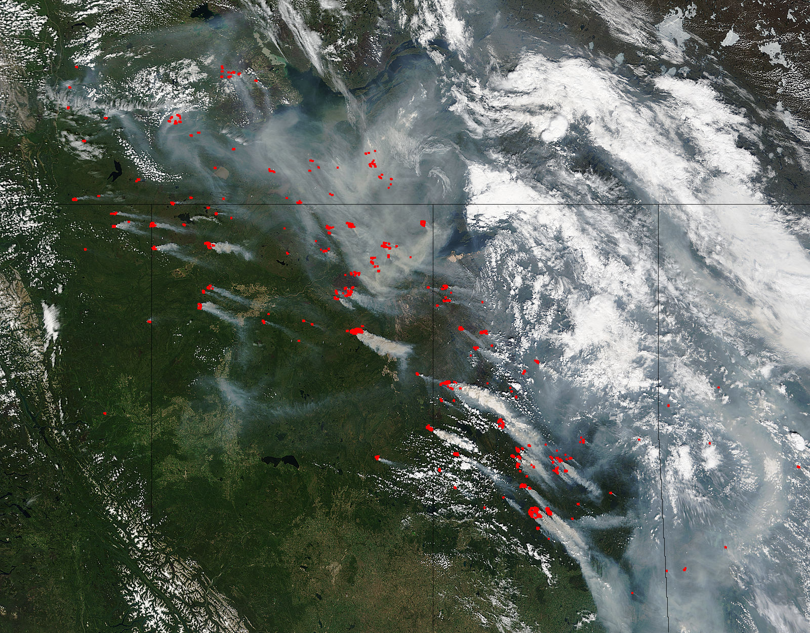 Fires and smoke in northern Canada (morning overpass) - related image preview