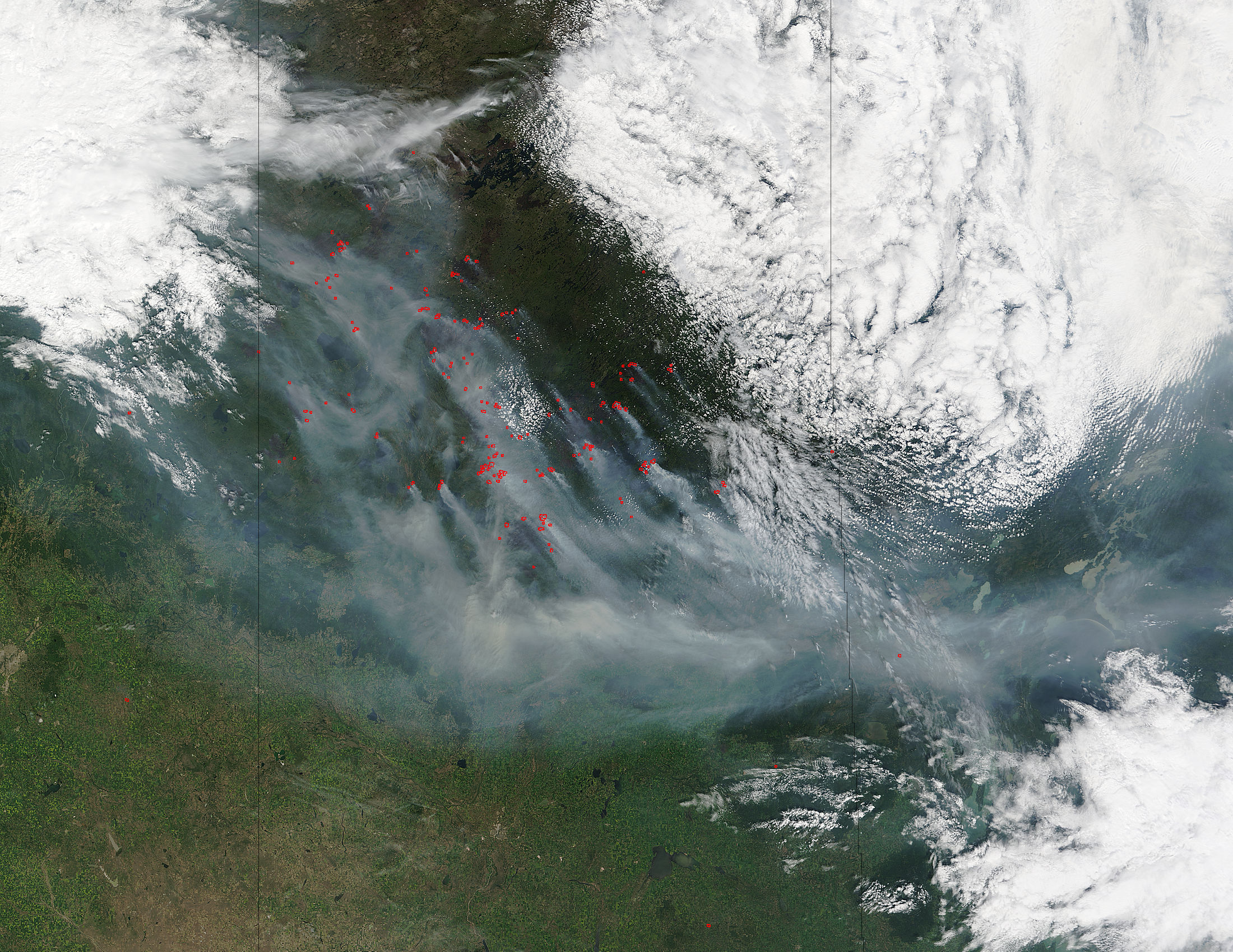 Fires and smoke in northern Canada (morning overpass) - related image preview