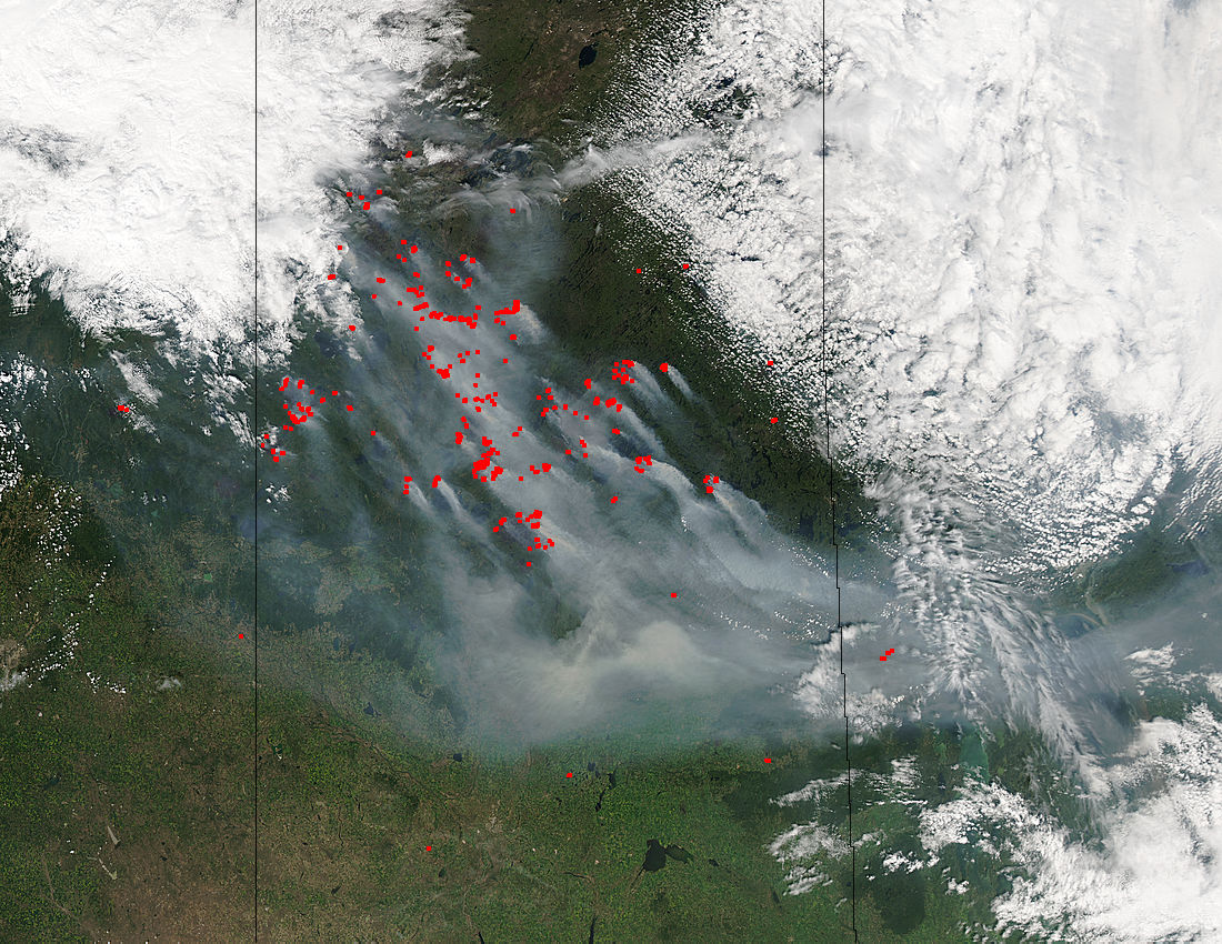 Fires and smoke in northern Canada (afternoon overpass) - related image preview