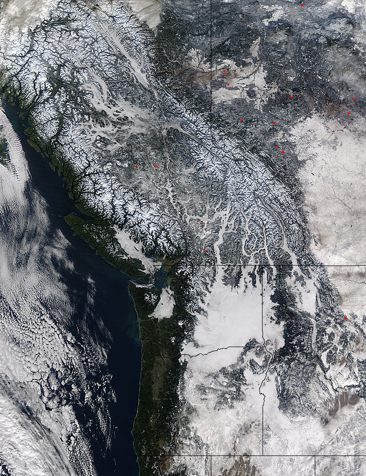 Low clouds and snow in the Pacific Northwest (true color) - related image preview
