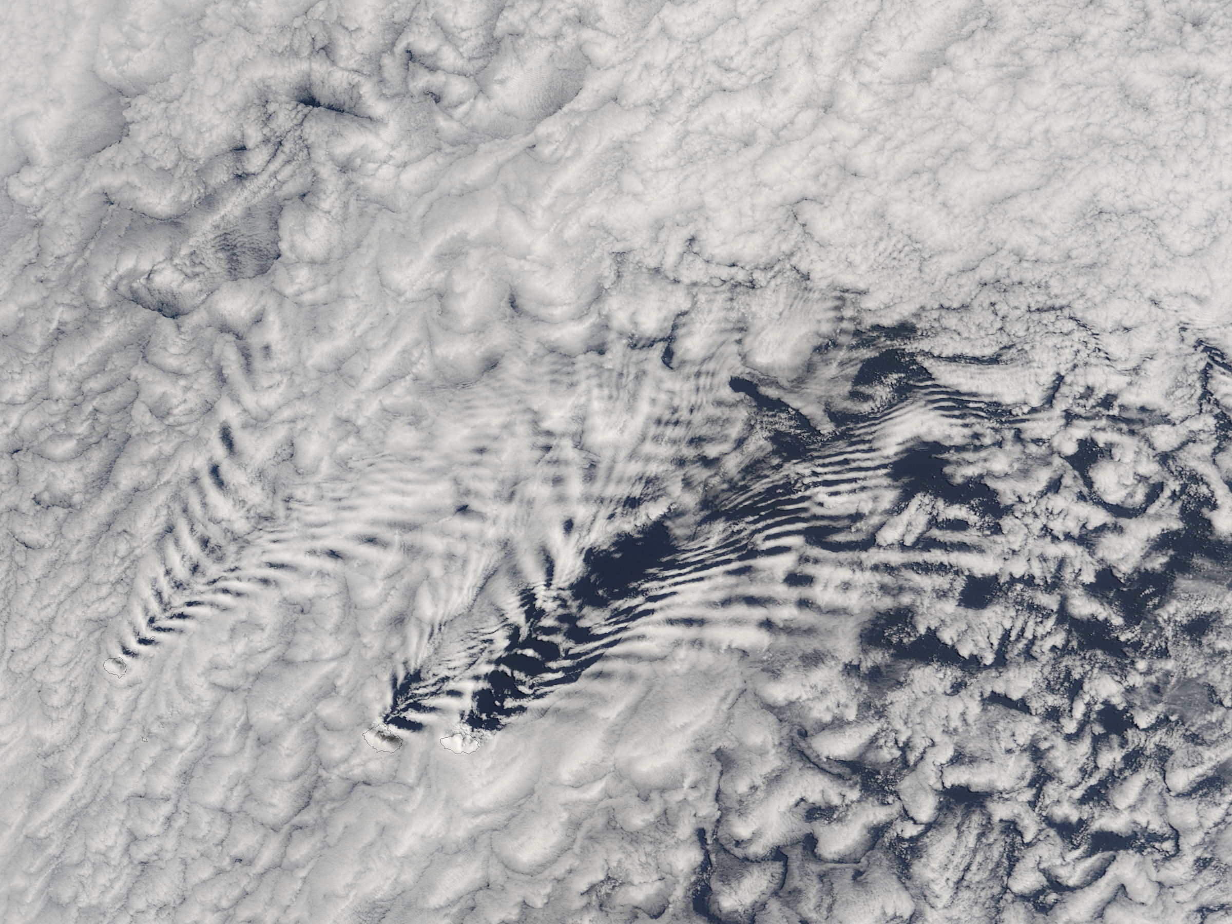 Ship-wave-shaped wave clouds induced by the Crozet Islands (morning overpass) - related image preview