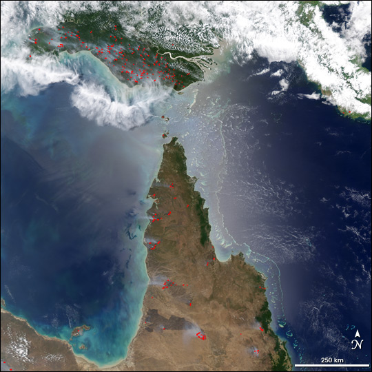 Fires on Cape York Peninsula and New Guinea