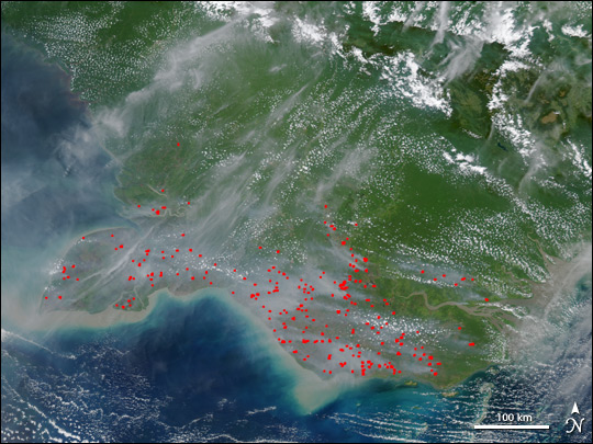 Fires on Cape York Peninsula and New Guinea