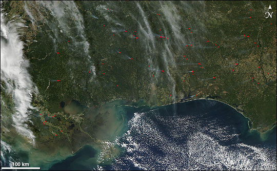 Fires across the Southern United States