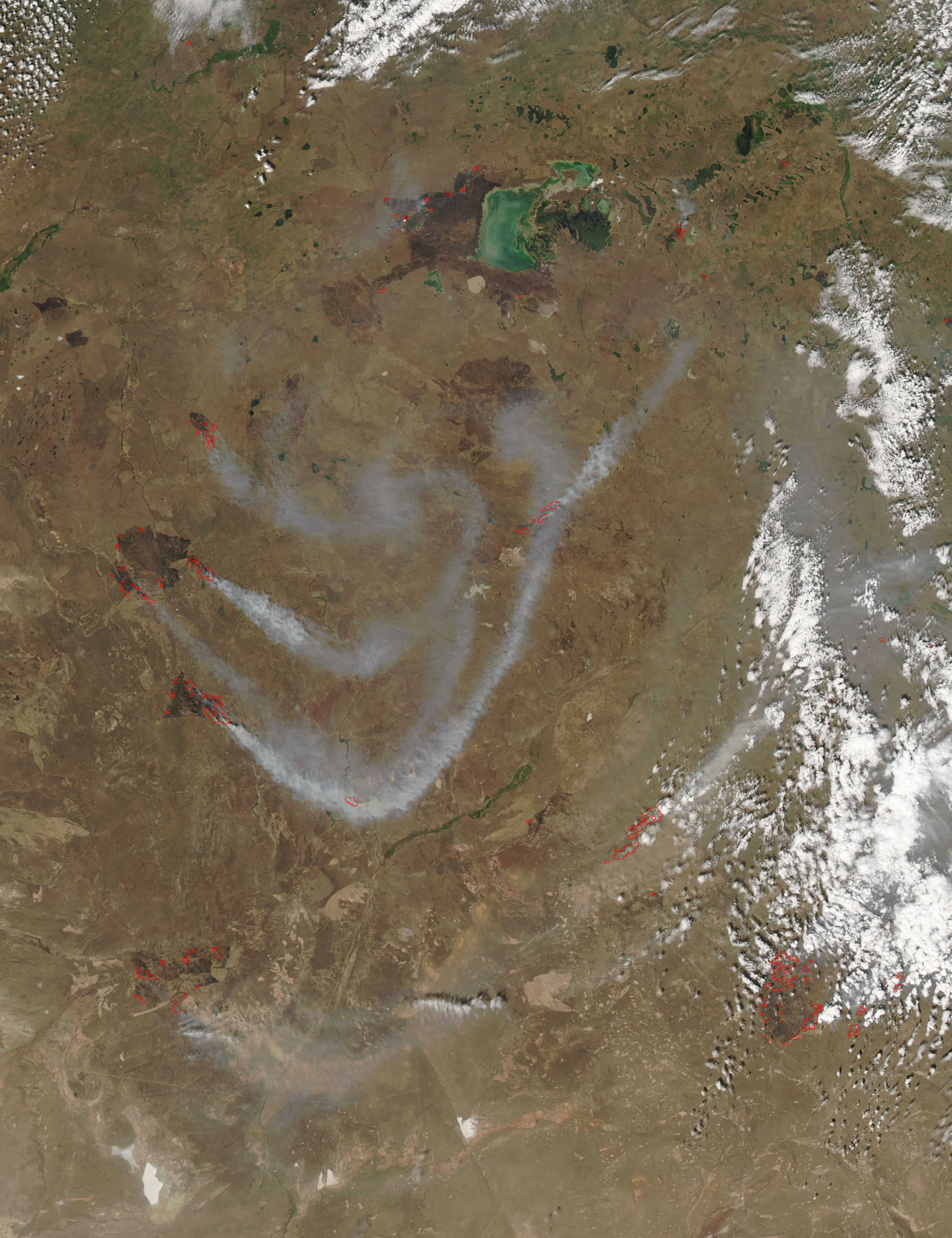 Fires and smoke in western Kazakhstan (afternoon overpass) - related image preview