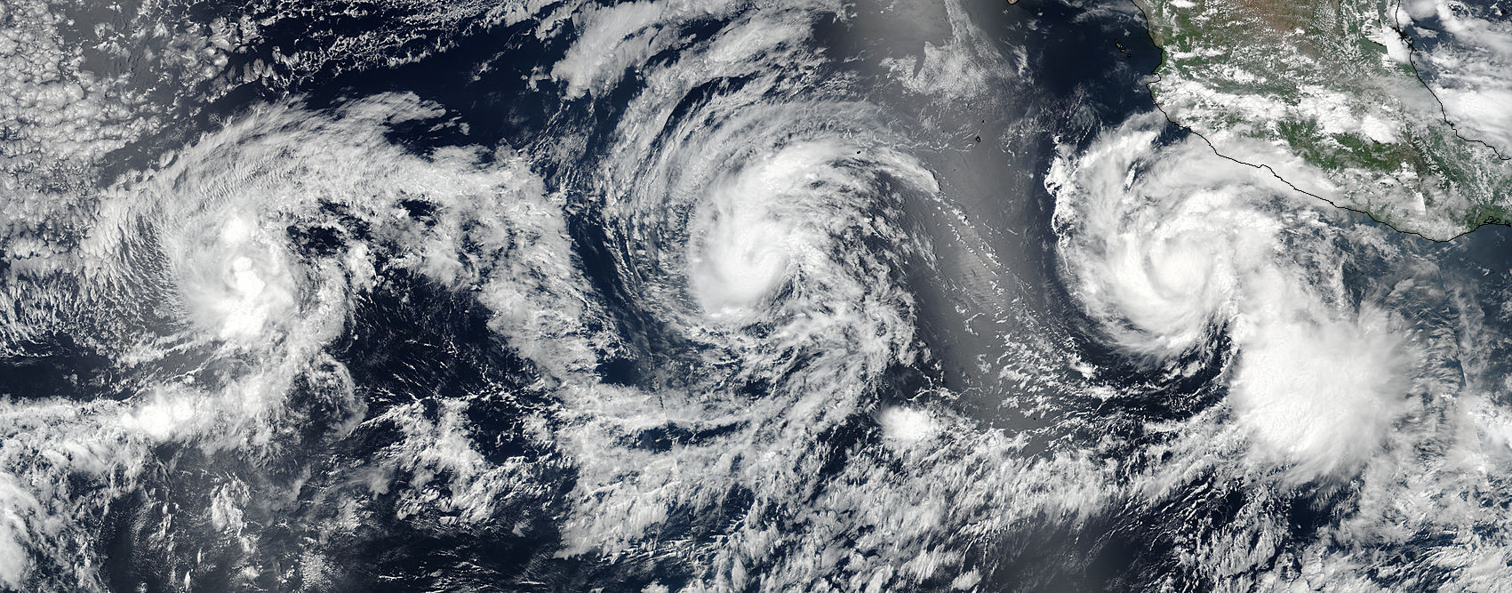 Tropical Storms Greg (07E), Irwin (10E), and Hurricane Hilary (09E) in the eastern Pacific - related image preview
