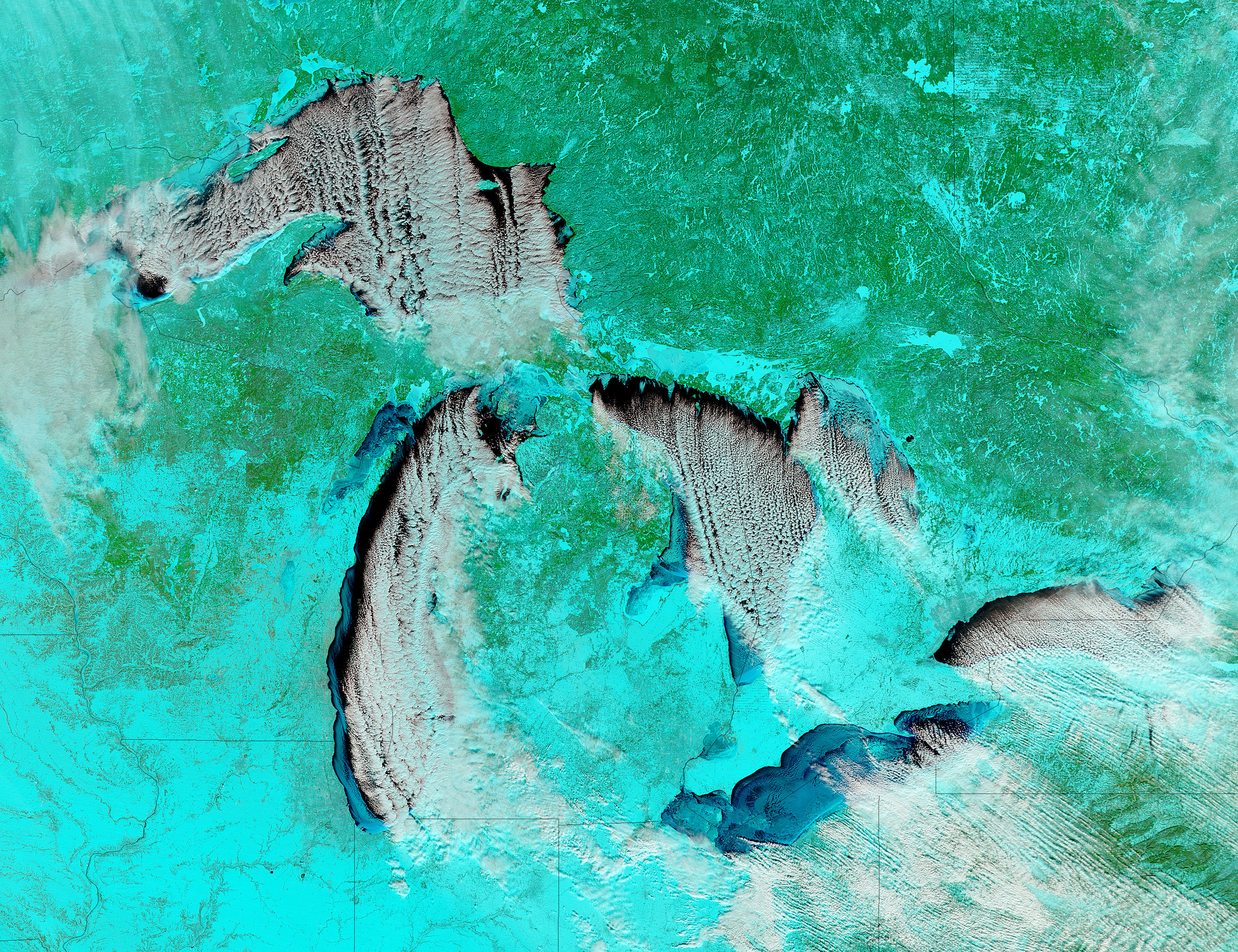 Cloud streets and ice on the Great Lakes (false color) - related image preview