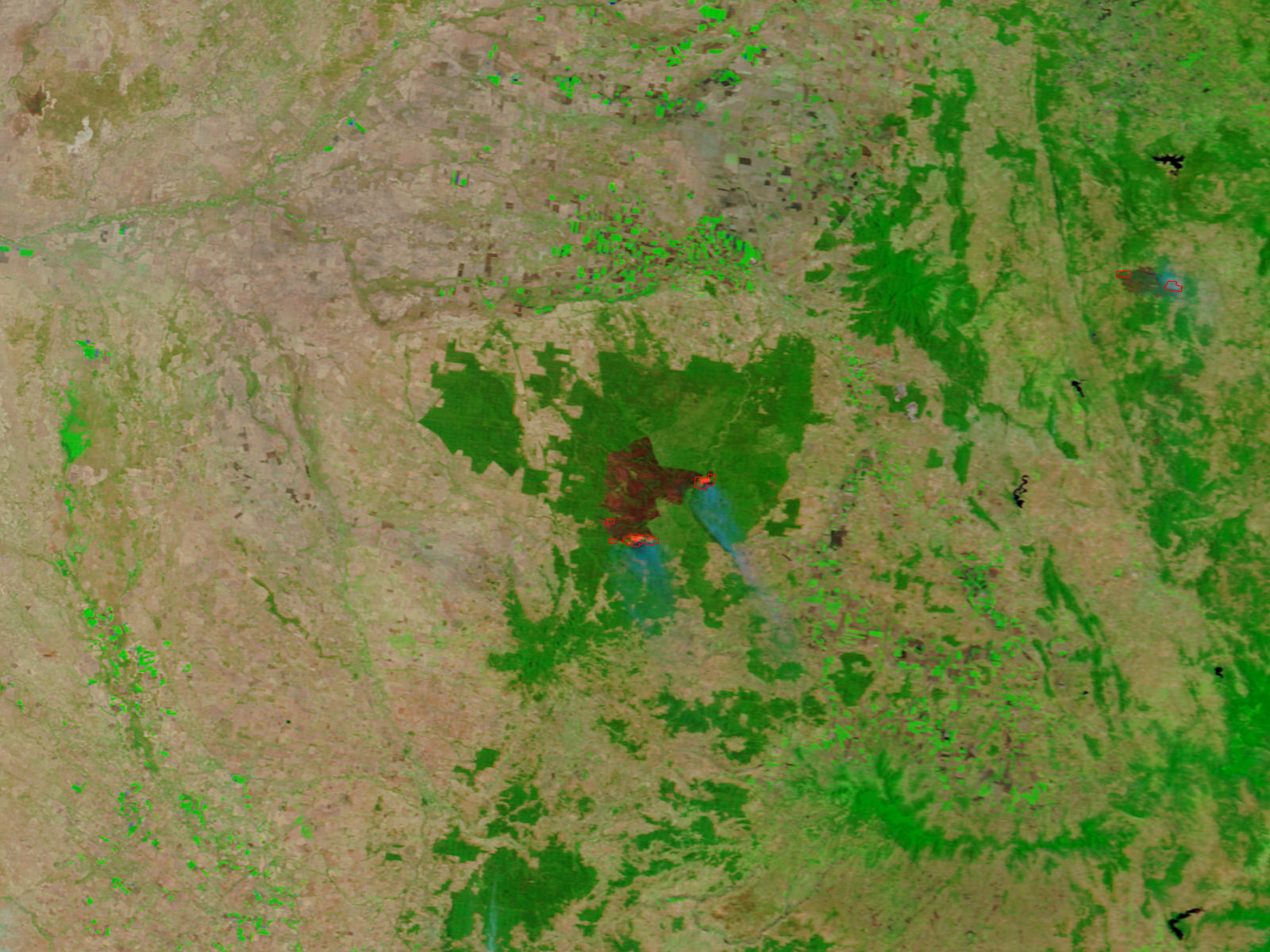 Fires and burn scar in Pilliga National Park, New South Wales (false color) - related image preview