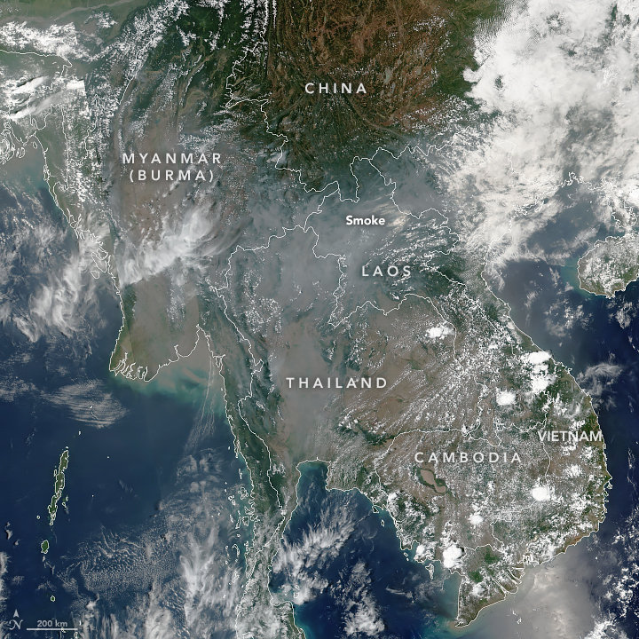 Unhealthy Smoke Over Thailand. Photo courtesy of the Earth Observatory - NASA.