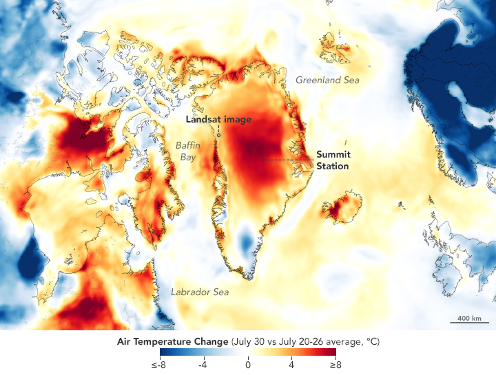 O clima quente leva o derretimento importante à Groenlândia