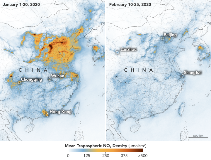 Airborne Nitrogen Dioxide Plummets Over China