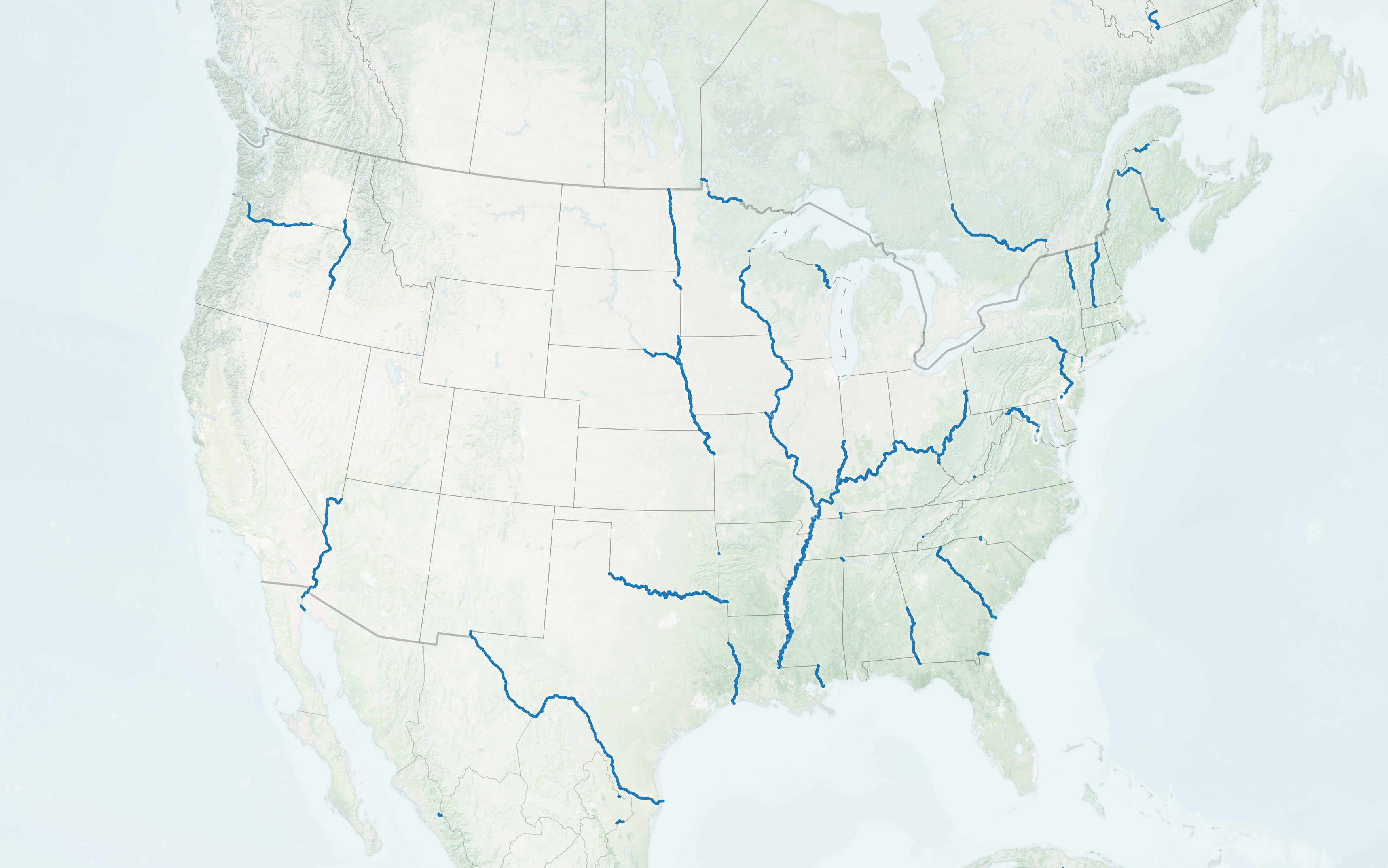 Border Rivers of the United States Map