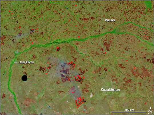 Fires and Burn Scars Around Ural River