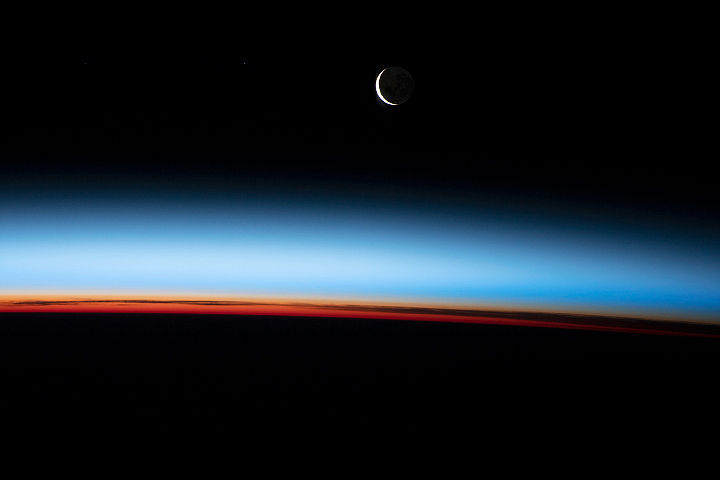 Earth's Limb with a Crescent Moon