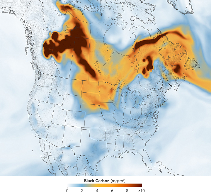 soot moving across the US from wildfire smoke