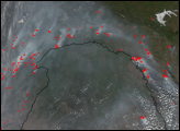 Fires in Russia and China near the Amur River