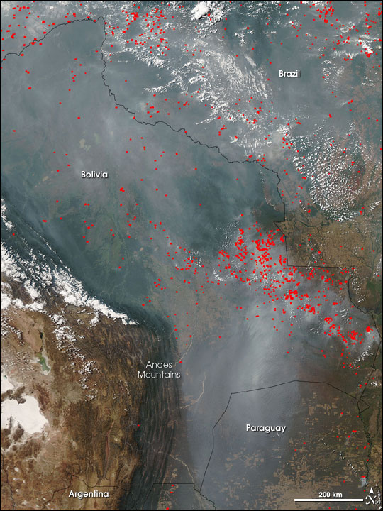 Fires and Thick Smoke over South America