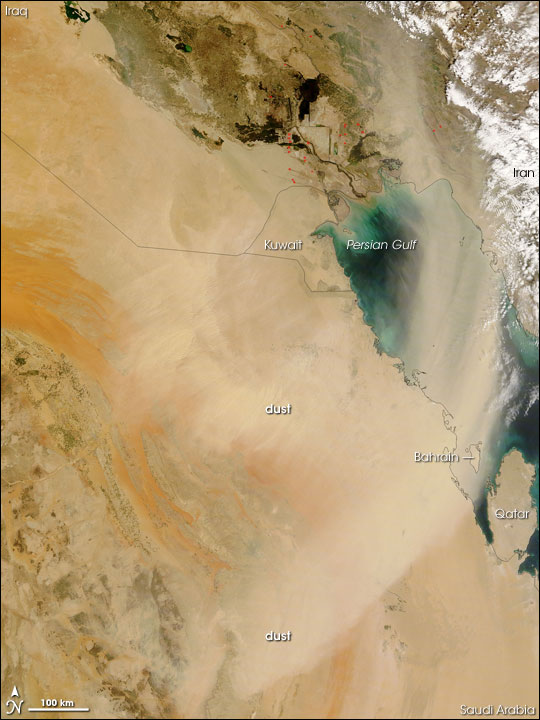 Dust over the Persian Gulf and Saudi Arabia